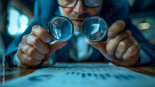 Photo realistic image of a Financial Analyst Conducting Risk Assessment: A financial analyst evaluating investment portfolios to identify risks and suggest mitigative strategies