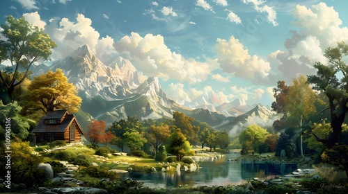 beautiful view of mountains rivers sky clouds and forest
