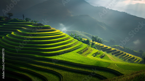 Nature agriculture crops fields terrain rice terraces outdoor travel destination idyllic scenery.
 photo