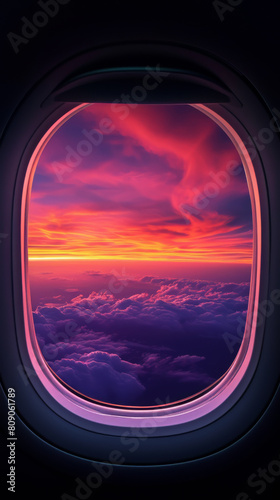 Stunning sunset view from an airplane window