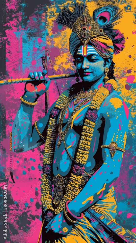 Illustration of Lord Krishna in a colorful and artistic style
