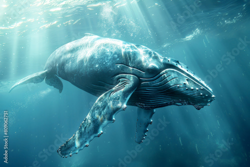 Majestic Humpback Whale Gliding Through Ocean Depths