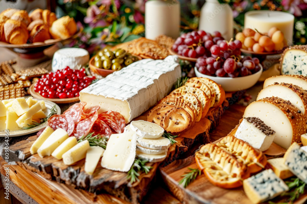 A Bounty of Fromage: A Cornucopia of Cheeses on a Table A Bounty of Fromage: A Cornucopia of Cheeses on a Table