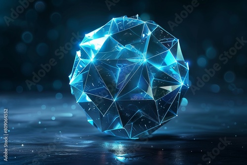digital ball of glowing 3d triangular polygons © viktorbond