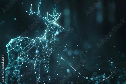 digital deer made of glowing 3d triangular polygons