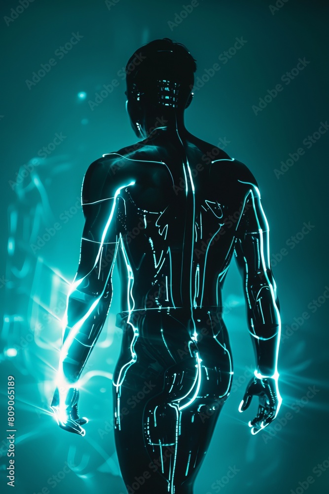 futuristic glowing man with backlight