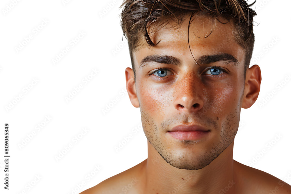 Obraz premium Portrait of handsome brunette man on isolated transparent background