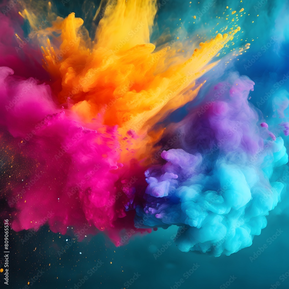 Explosion of colored powder. Abstract dust close up. Generative AI. Explosion of colored powder. Abstract dust close up. Generative AI.