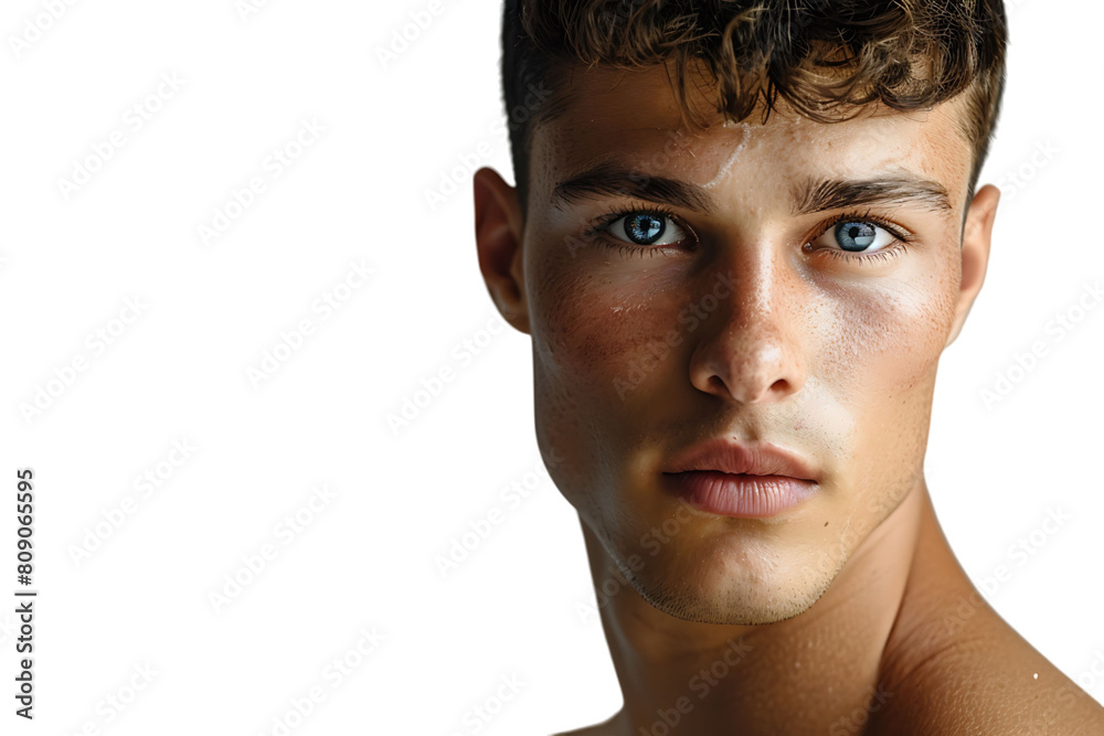 Fototapeta premium Portrait of handsome brunette man on isolated transparent background