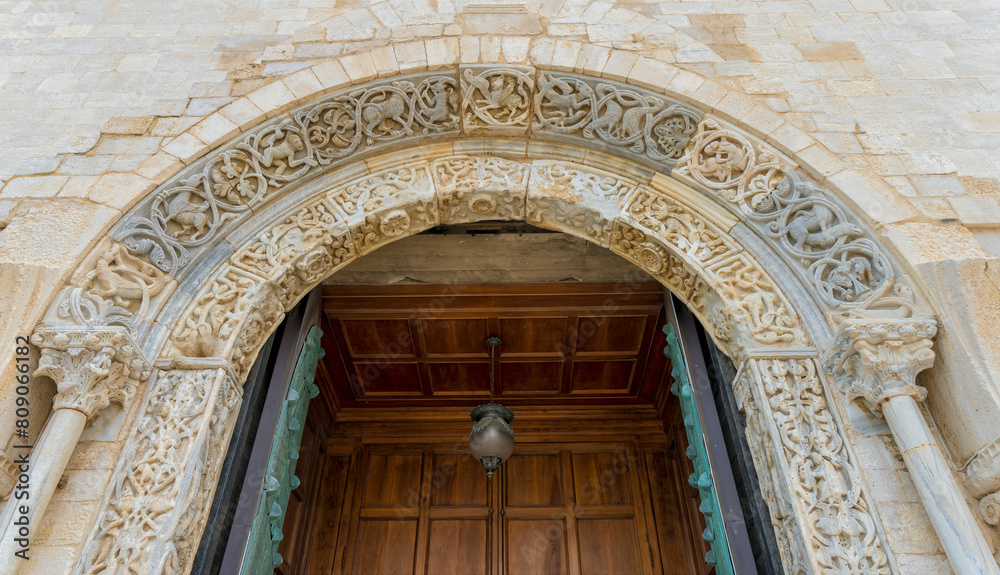 entrance to the church, Trani cathedral, Apulia, Italy, Europe, March 2024