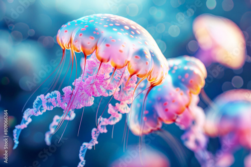 Ethereal Dance: A Surreal Symphony of Jellyfish in the Ocean photo