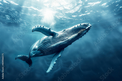 Majestic Humpback Whale Gliding Through Ocean Depths photo