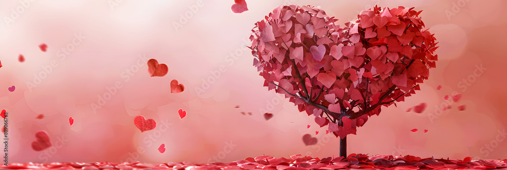 Tree of love. Red heart shaped tree landscape