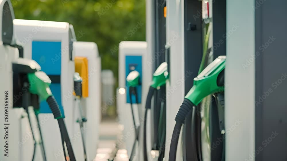 Row of Electric Fuel Pumps Generative AI Row of Electric Fuel Pumps Generative AI