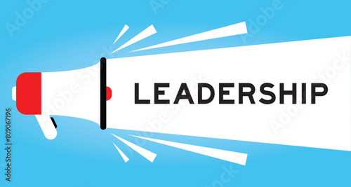 Color megaphone icon with word leadership in white banner on blue background