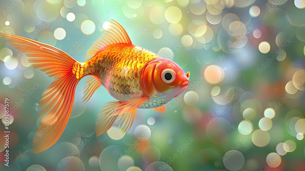 Close-up of a 3D animation of a magical fish swimming in the air, surreal and captivating Close-up of a 3D animation of a magical fish swimming in the air, surreal and captivating