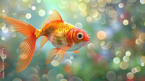 Close-up of a 3D animation of a magical fish swimming in the air, surreal and captivating