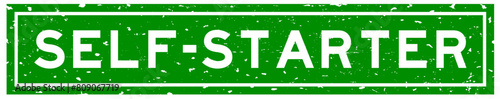 Grunge green self-starter word square rubber seal stamp on white background