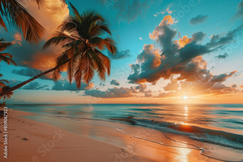 Beautiful tropical beach with  sunset