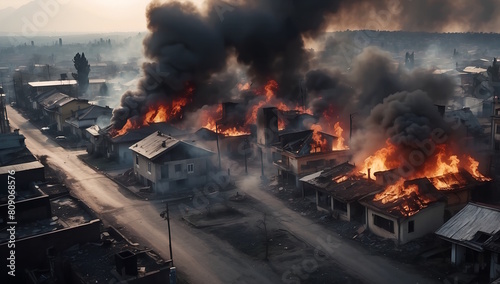 burning  destroyed houses from an explosion