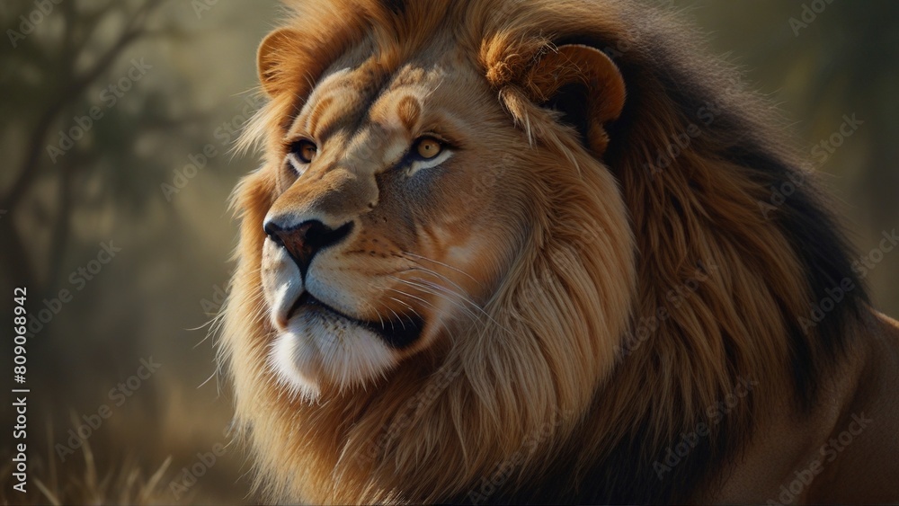 Majestic Lion Sprinting: Breathtaking Oil Painting of Savanna Scene.