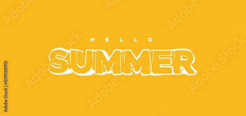 Hello Summer hand drawn sing on yellow background.