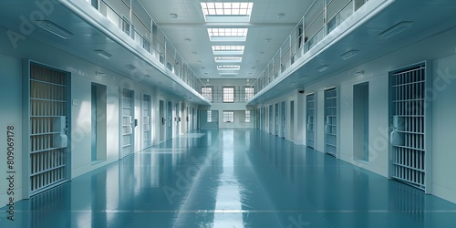 High Security Correctional Facility Hallway with Cells and Restricted Access