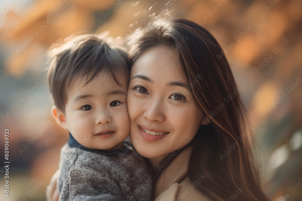 heartwarming scene of familial bliss, with an Asian mother and her child sharing smiles of pure joy, representing the universal language of love and happiness, suitable for diverse marketing campaigns heartwarming scene of familial bliss, with an Asian mother and her child sharing smiles of pure joy, representing the universal language of love and happiness, suitable for diverse marketing campaigns