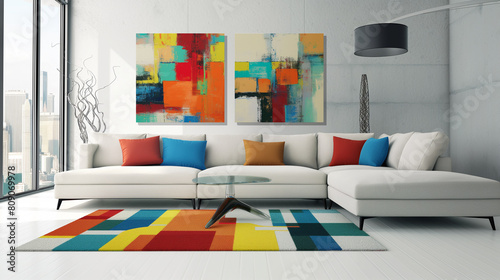Sala de estar com quadros coloridos - wallpaper photo