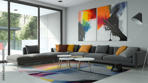 Sala de estar com quadros coloridos - wallpaper photo