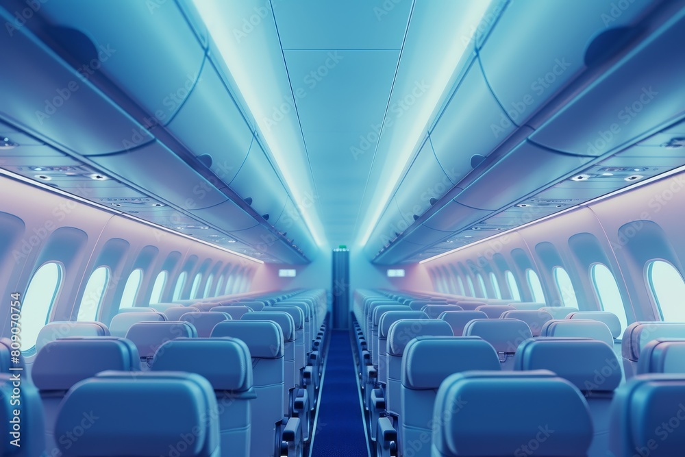 Fototapeta premium The inside of an airplane is decorated with a bright colorful color scheme