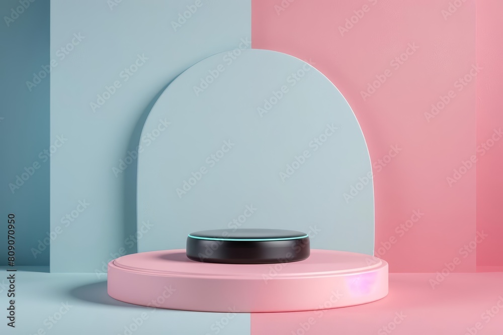 3D round podium for product showcase of highend electronics in minimal styles, kawaii template sharpen with copy space 3D round podium for product showcase of highend electronics in minimal styles, kawaii template sharpen with copy space