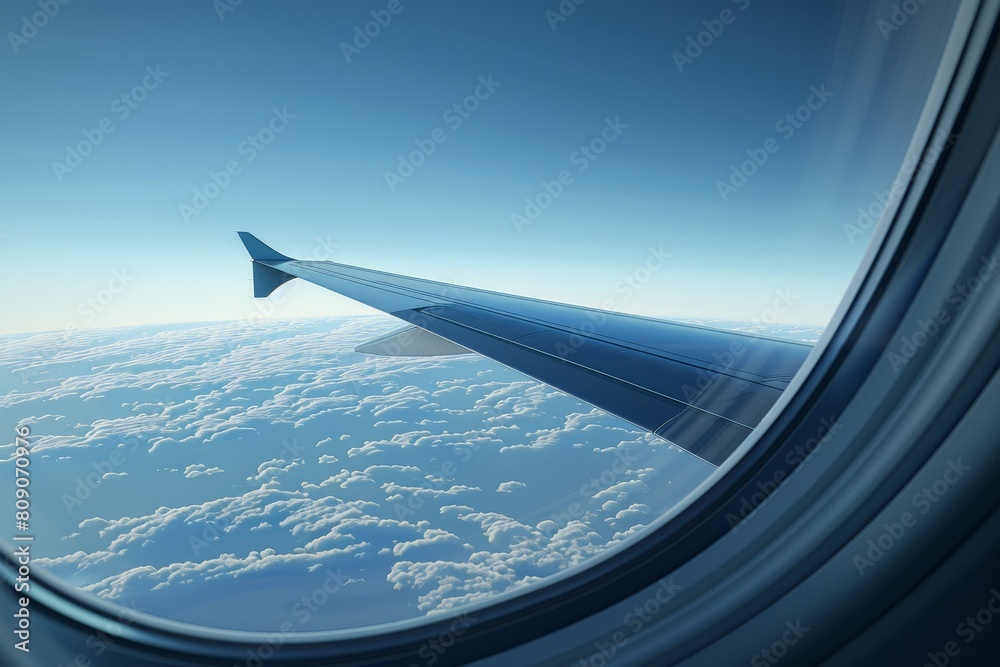 A view of the sky from an airplane window A view of the sky from an airplane window
