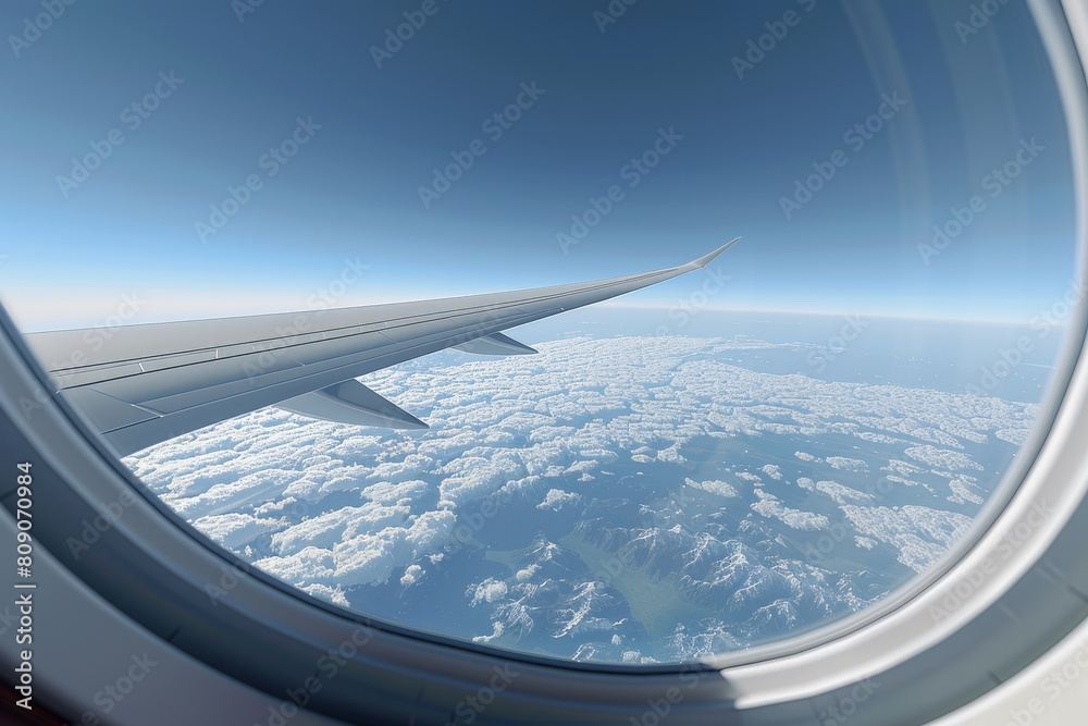 A view of the sky from an airplane window A view of the sky from an airplane window