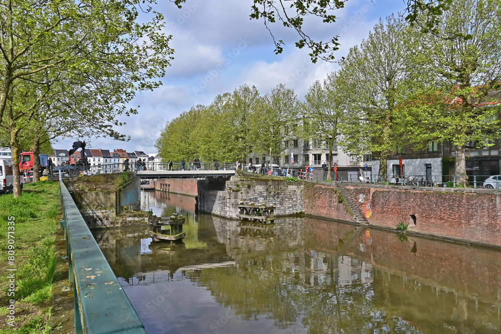 Gand, canali, antiche case e palazzi del centro storico - Fiandre, Belgio