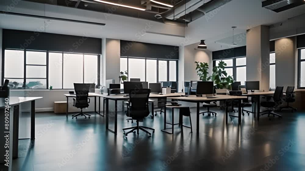 Abandoned Office Space With Multiple Desks and Chairs Generative AI Abandoned Office Space With Multiple Desks and Chairs Generative AI