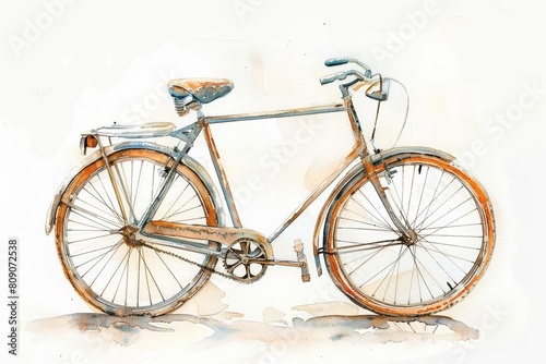 A small watercolor of a bicycle, energetically depicting its sleek frame, isolated white background