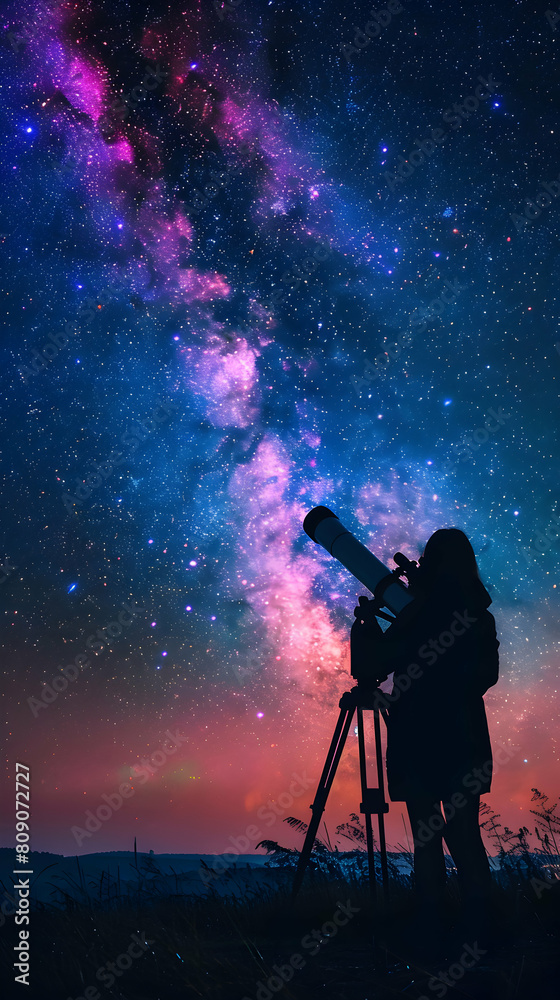 Modern Technology in Stargazing: A Person Using Telescope to Admire Inspirational Night Sky