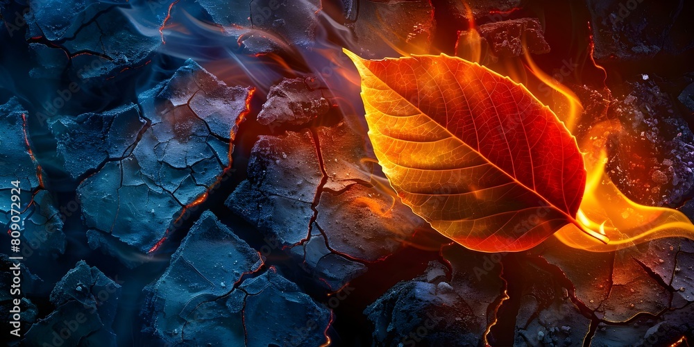 Symbolism of environmental degradation depicted by a burning leaf on ...