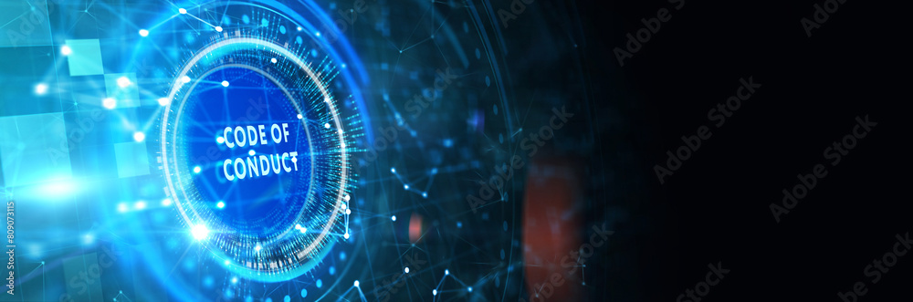 Business, Technology, Internet and network concept. Virtual screen of the future: Code of conduct. 3d illustration Business, Technology, Internet and network concept. Virtual screen of the future: Code of conduct. 3d illustration