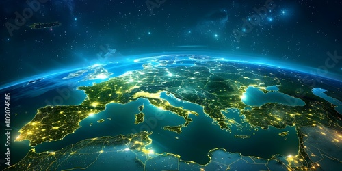 European telecommunications network linking France Germany UK Italy for global connectivity. Concept Telecommunications, Network Infrastructure, Global Connectivity, European Integration
