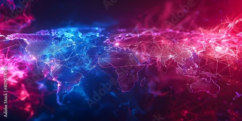 World map with intersecting lines symbolizing global business and data connectivity. Concept Global Business, Data Connectivity, World Map, Intersecting Lines, Globalization photo