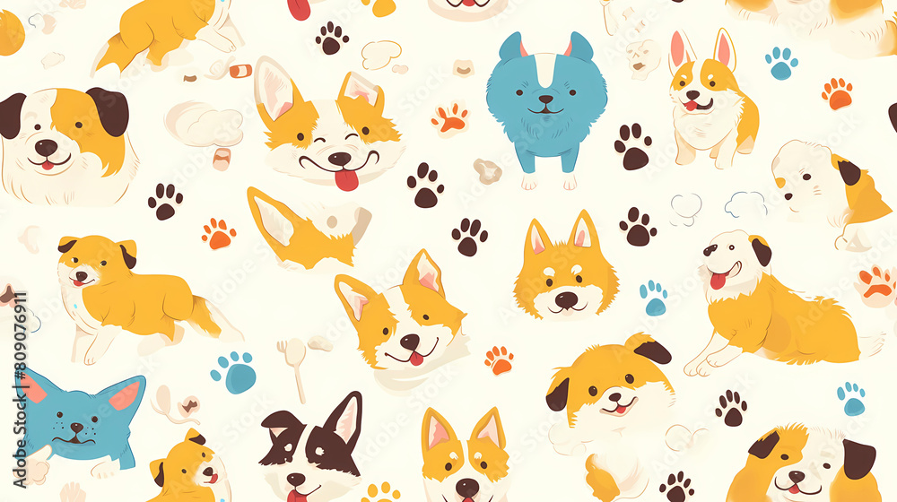 Seamless pattern with cute cartoon dogs and paws. Vector illustration Seamless pattern with cute cartoon dogs and paws. Vector illustration