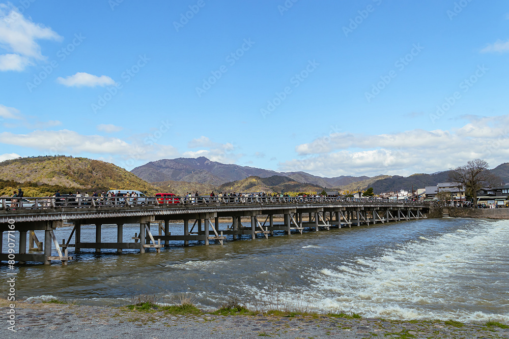Beautiful landscape of Togetsukyo Bridge at Arashiyama, Kyoto, Japan.