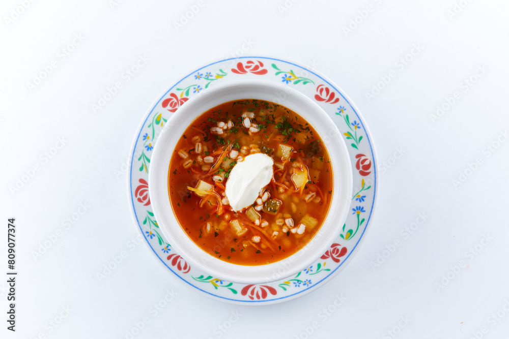 vegetable soup on the white
