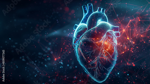 illustration of a heart with a network of bright blue lines outlining its anatomy, style, educational, science, medicine photo