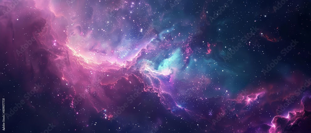 Fototapeta premium Space exploration, lit by the pastel hues of distant stars and galaxies, invites a journey into the unknown with every mission HUD icon of space exploration Sharpen Cinematic Look