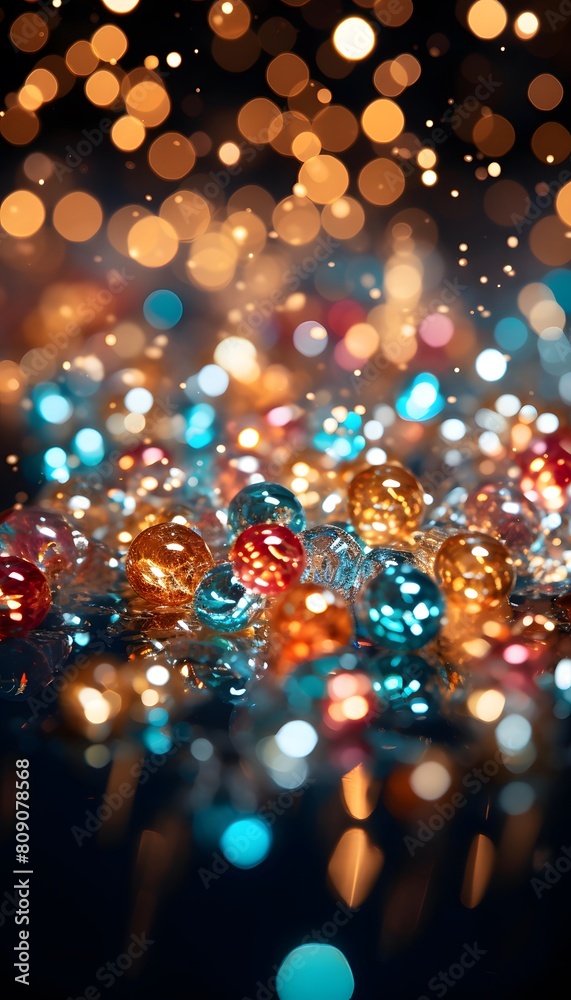Abstract background with bokeh defocused lights and stars. Christmas and New Year concept