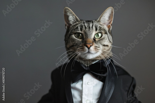 cat in black tuxedo, minimal background © RealPeopleStudio