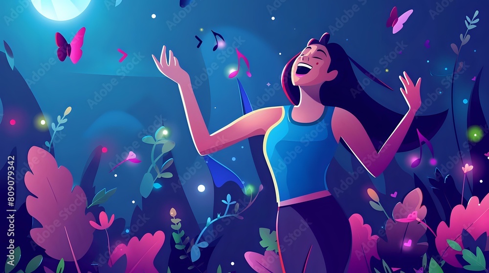 Vibrant Illustration of Woman Singing with Pure Delight